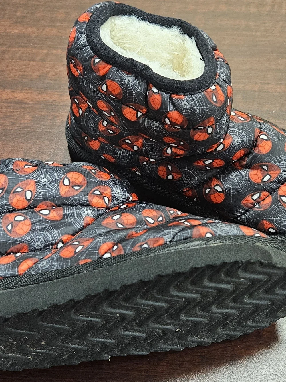Marvel Kids Red and Black Spider Character Quilted Slipper Boots
